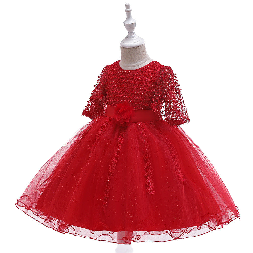 Bead Pufff Party Dress For Kids Girl