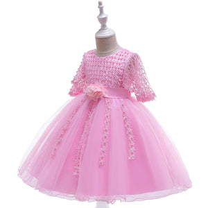 Bead Pufff Party Dress For Kids Girl