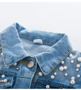 Online Wholesale Girl Denim Bead jacket And Jeans Two Piece Sets