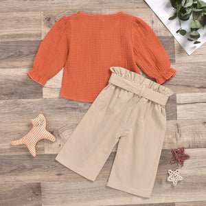 Top Shirt And Flare Pant Two Piece Casual Sets Outfits For Girls