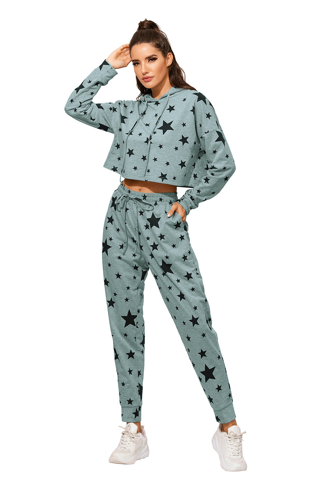 Print Hoodie Top and Trousers Co Ord Sets Sport Outfit