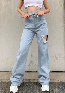 Chic Destructed Girlfriend Jeans Wholesale for Lady
