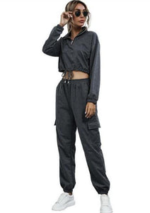 Yoga Sport Crop Top and Cargo Pants Co Ord Sets Outfits