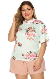 Chic Curve Plus Floral Print Tee Shirt