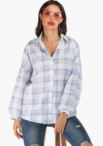 Load image into Gallery viewer, Plaid Long Balloon Sleeve Blouse Shopping Online
