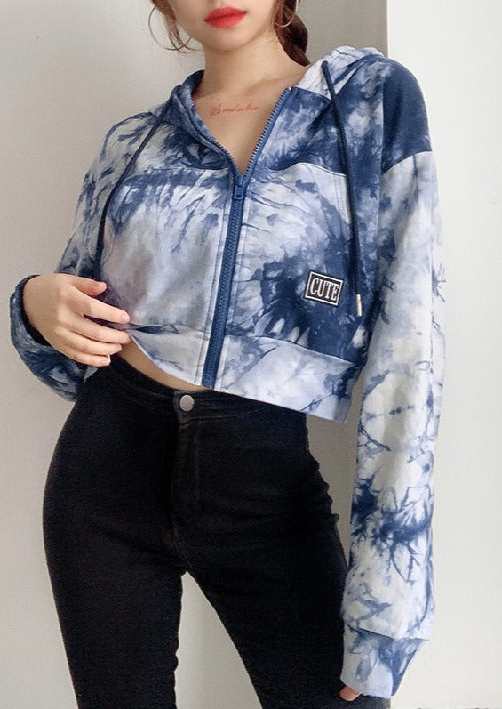Trendy Tie Dyed Crop Hoodie Outerwear for Womens