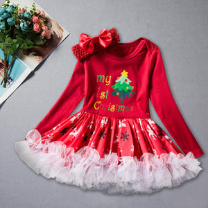 Christmas  Lace hem Kid Girls Dress