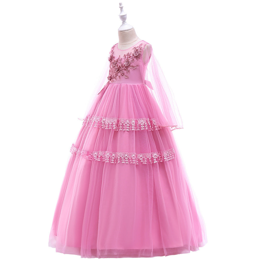 Kids Girl Puff Prom Organza Applique Dress Online Supply For Clothes Store