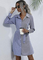 Load image into Gallery viewer, Designer Color Contrast Stripe Shirt Dress Shopping On Fashionriva
