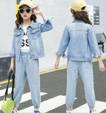 Load image into Gallery viewer, Online Wholesale Girl Denim Bead jacket And Jeans Two Piece Sets
