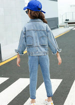 Load image into Gallery viewer, Garments Factory Online Wholesale Girl Denim jacket And Jeans Two Piece Sets
