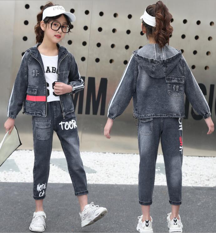 Garments Factory Online Wholesale Girl Denim jacket And Jeans Two Piece Sets