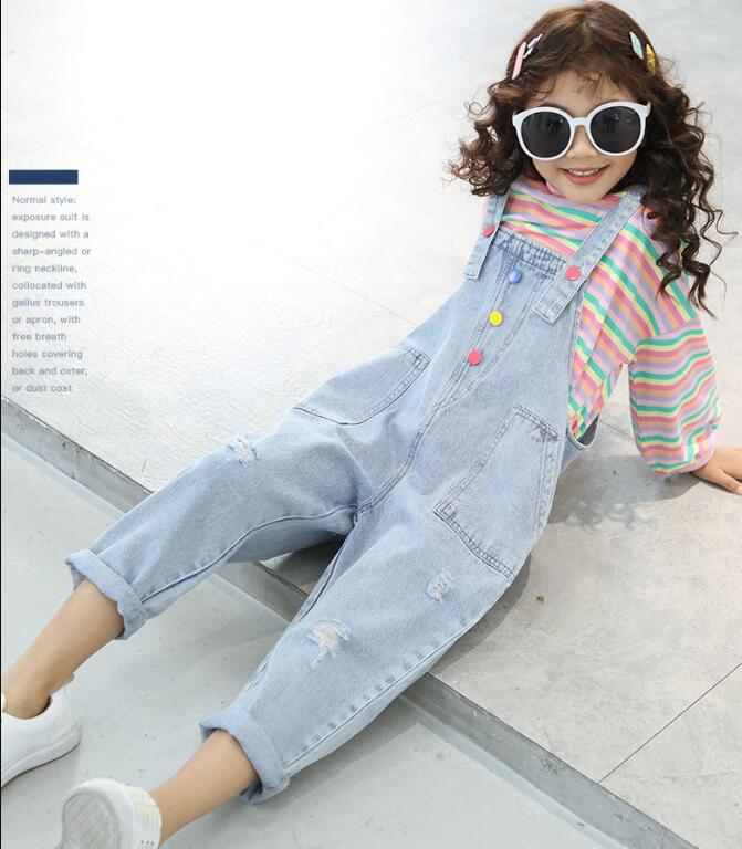 Wholesale Online Denim Distressed Strappy Overalls for Kids