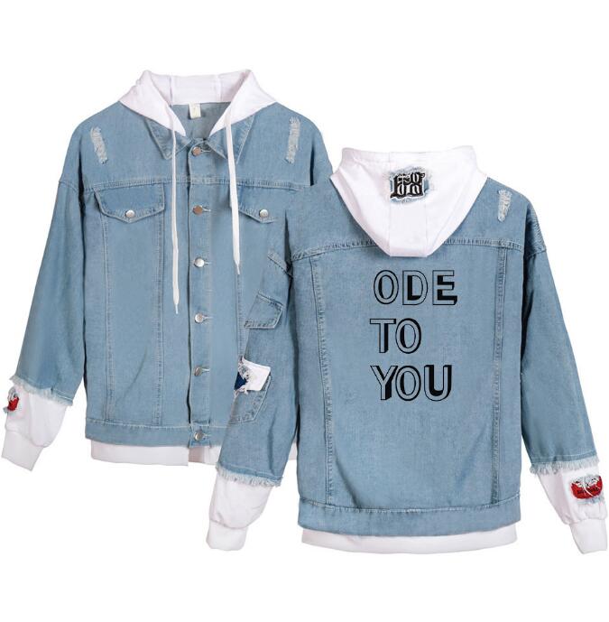 Plus Curve Hooded Destructed Denim Jacket Coats for Young
