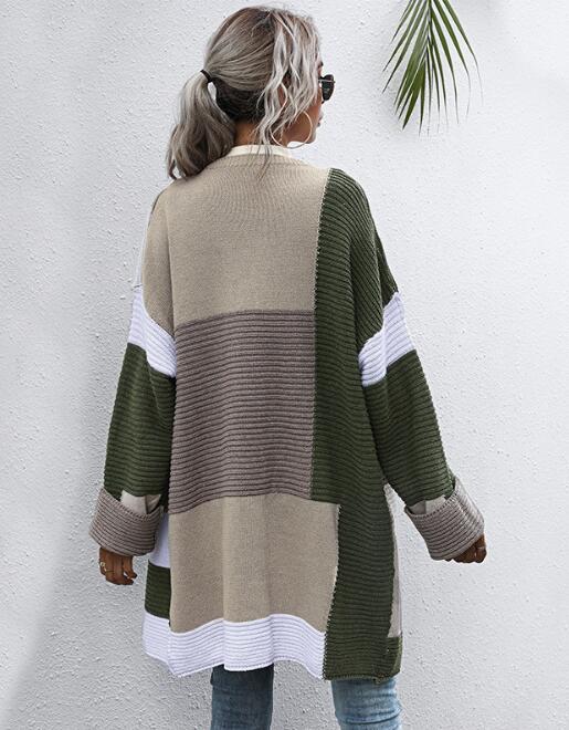Designer Style Open Knit Color Bloclk Sweaters For Womens