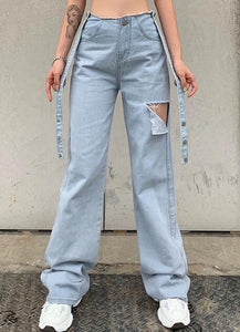 Chic Destructed Girlfriend Jeans Wholesale for Lady