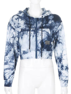 Trendy Tie Dyed Crop Hoodie Outerwear for Womens