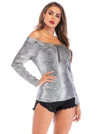 Load image into Gallery viewer, Chic Silver Print Strapless Bodycon Top Tee
