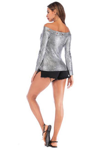 Chic Silver Print Strapless Bodycon Top Tee