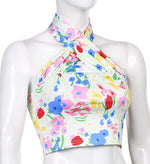 Load image into Gallery viewer, Backless Floral Print Strappy Crop Top

