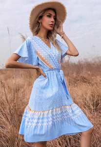 French Style Print Midi Dress