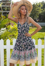 Load image into Gallery viewer, Floral Strappy Placement Print Midi Ruffle Dress
