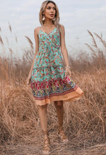 Load image into Gallery viewer, Floral Strappy Placement Print Midi Ruffle Dress
