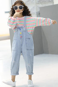 Wholesale Online Denim Distressed Strappy Overalls for Kids