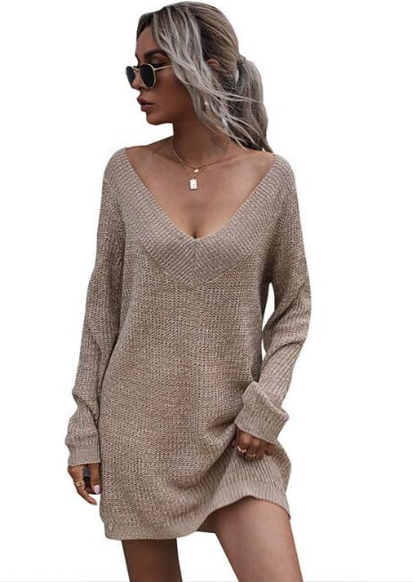 Chic V Neckline Solid Sweater Tops For Women