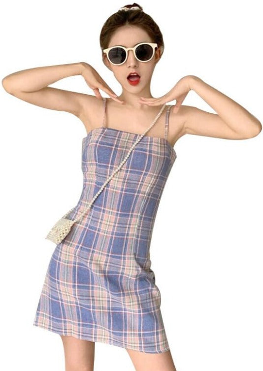 Plaid Midi strappy Dresses Online Shopping